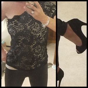 Black lace one shoulder top M